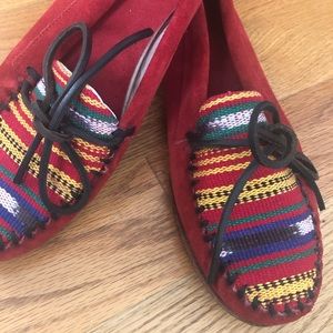 SOLD-2568 Made in Guatemala Red Suede Loafers